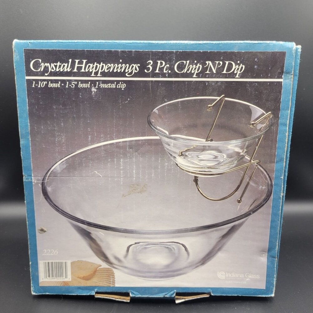 Vintage Indiana Clear Glass 3-Piece Chip N Dip Bowl Set MCM Design - Picture 2 of 11